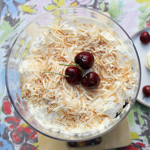 Sour Cherry Trifle with Lemon & Coconut Blondie
